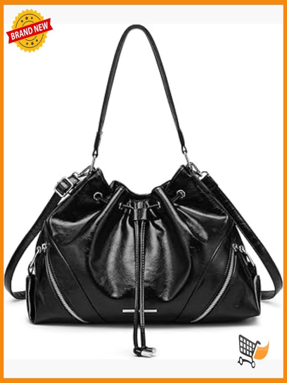Large Hobo Bag Drawstring Tote Laptop Bucket Bag Work Travel Commute Faux